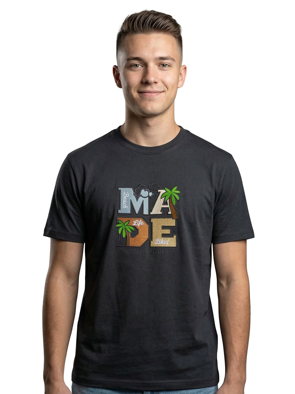 Black half sleeves printed casual wear T-shirt