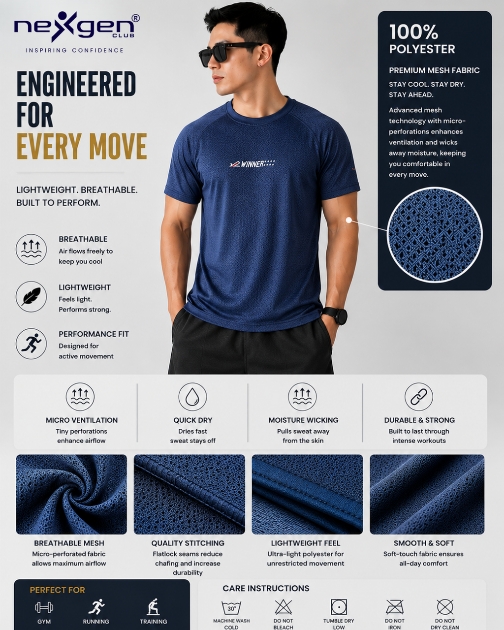 Men's Sports Co-ord Set – Winner | Navy Blue & Black