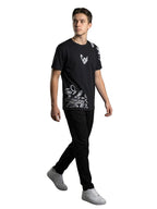 Black round neck printed casual wear T-shirt