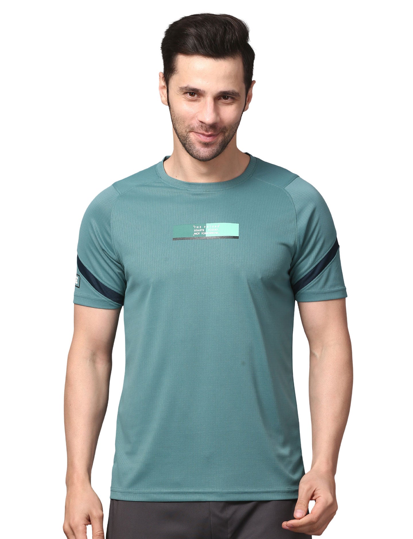 Men's  Rapid Dry Athletic T-Shirt with Raglan Sleeves & Chest Print AQUA GREEN