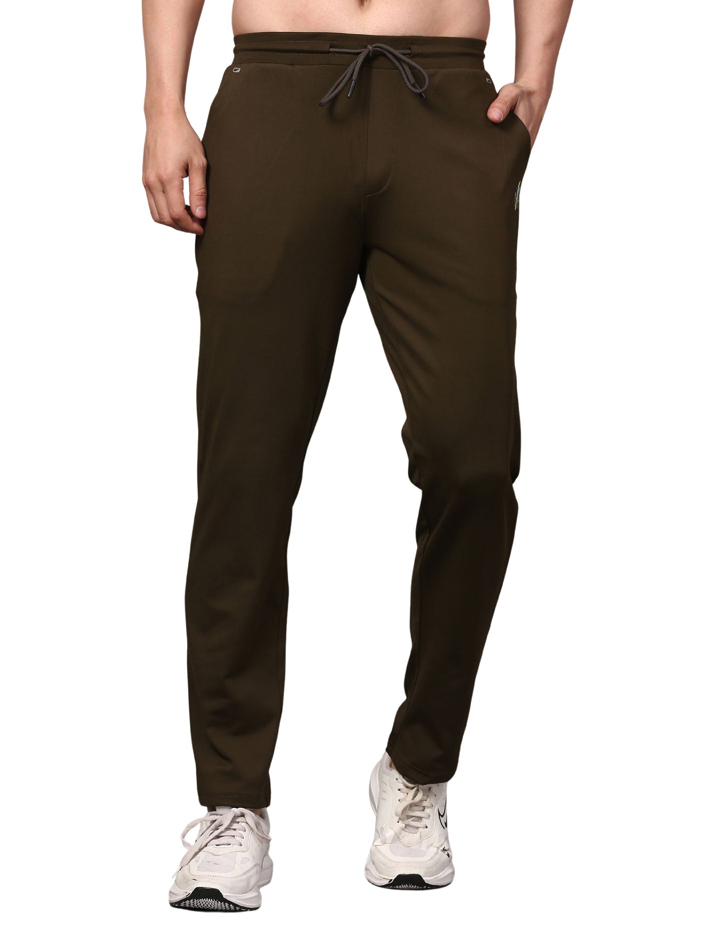 Men's Track Pants Slim Fit Joggers for Gen Z with Zipper Pocket Drawsting Olive