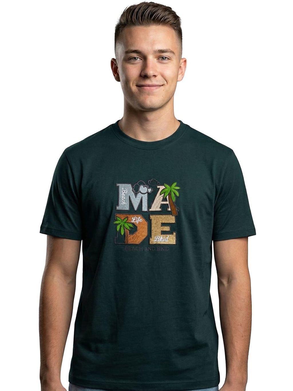 Dark green round neck half sleeves printed T-shirt