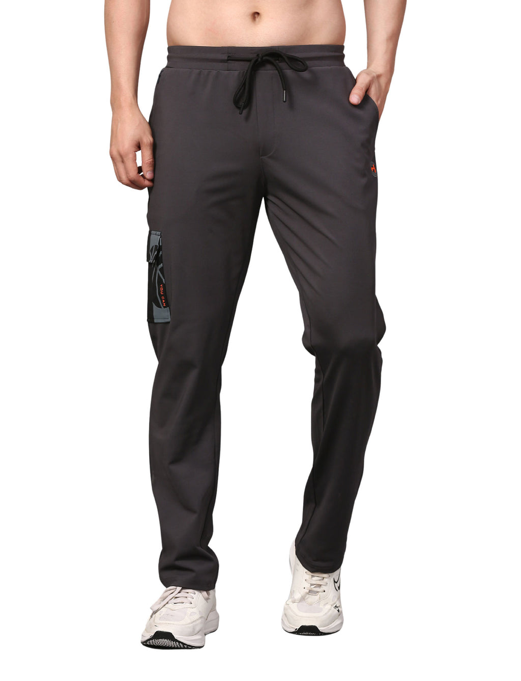 Men's Track Pants Slim Ragular Fit Joggers with One Side Flap Pockets Dark Grey