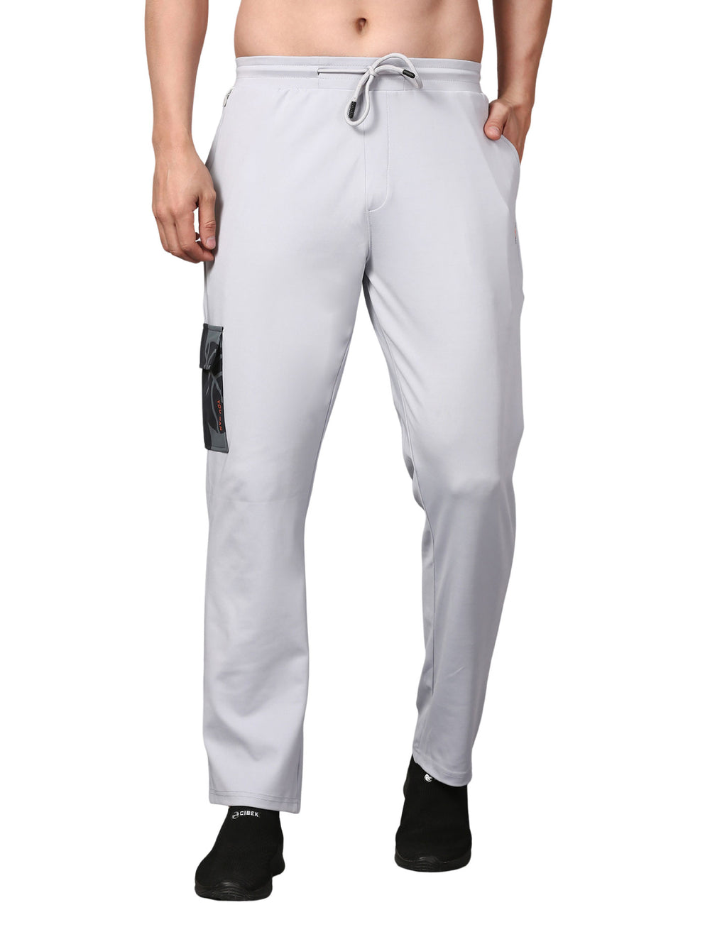 Men's Track Pants Slim Ragular Fit Joggers with One Side Flap Pockets Light Grey