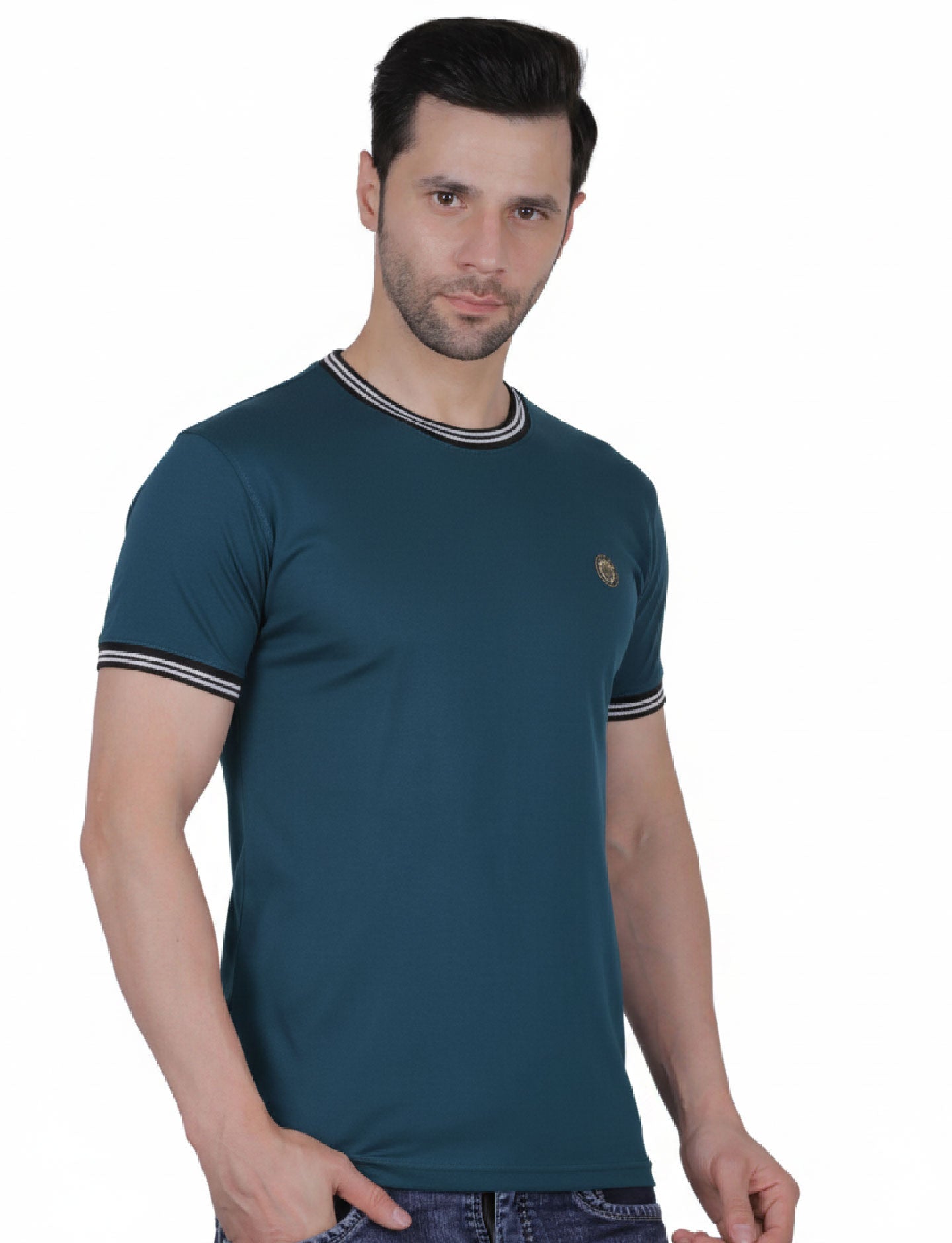 Pretty  Men's Organic Cotton Crew Neck T-Shirt with Striped Trim