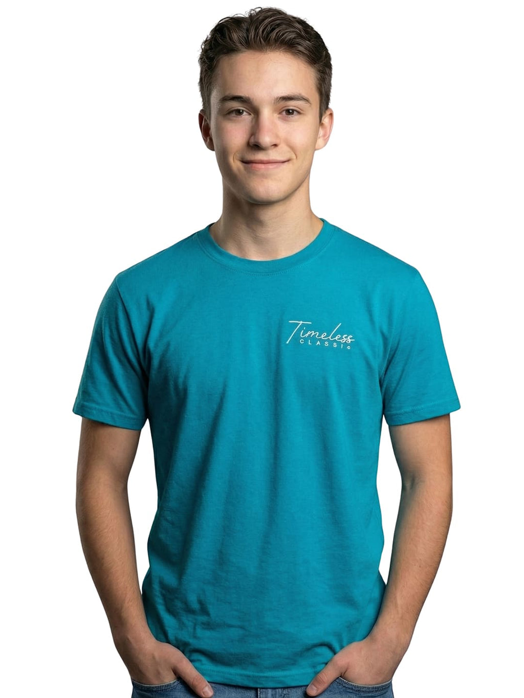 Aqua blue round neck half sleeves printed T-shirt