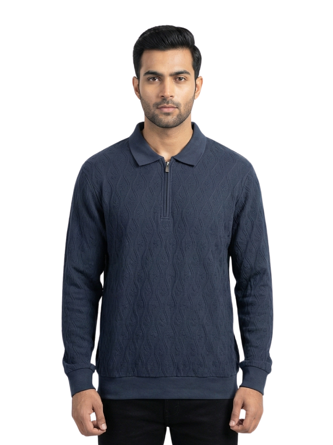 Texture Quater Zip Polo : Heritage Blue