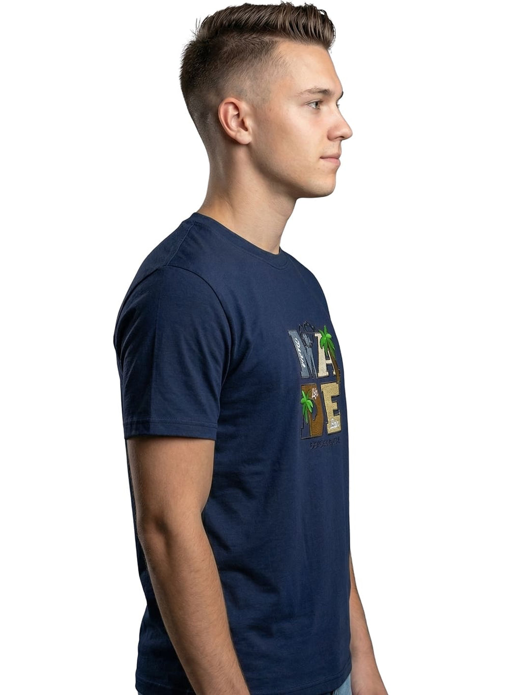 Navy round neck half sleeves printed T-shirt