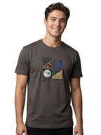 Dark grey half sleeves round neck printed T-shirt