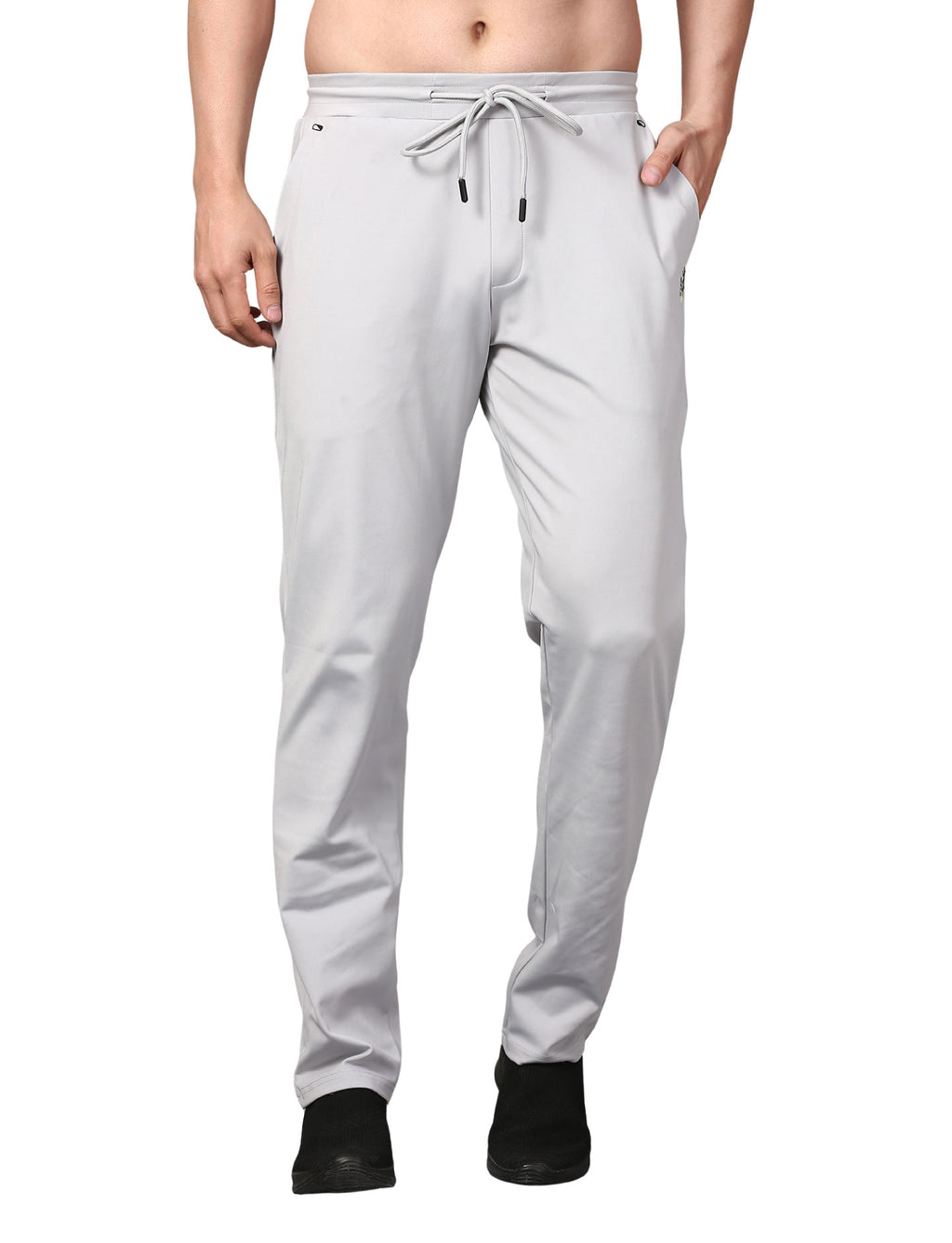 Men's Track Pants Slim Fit Joggers for Gen Z with Zipper Pocket Drawsting Light Grey