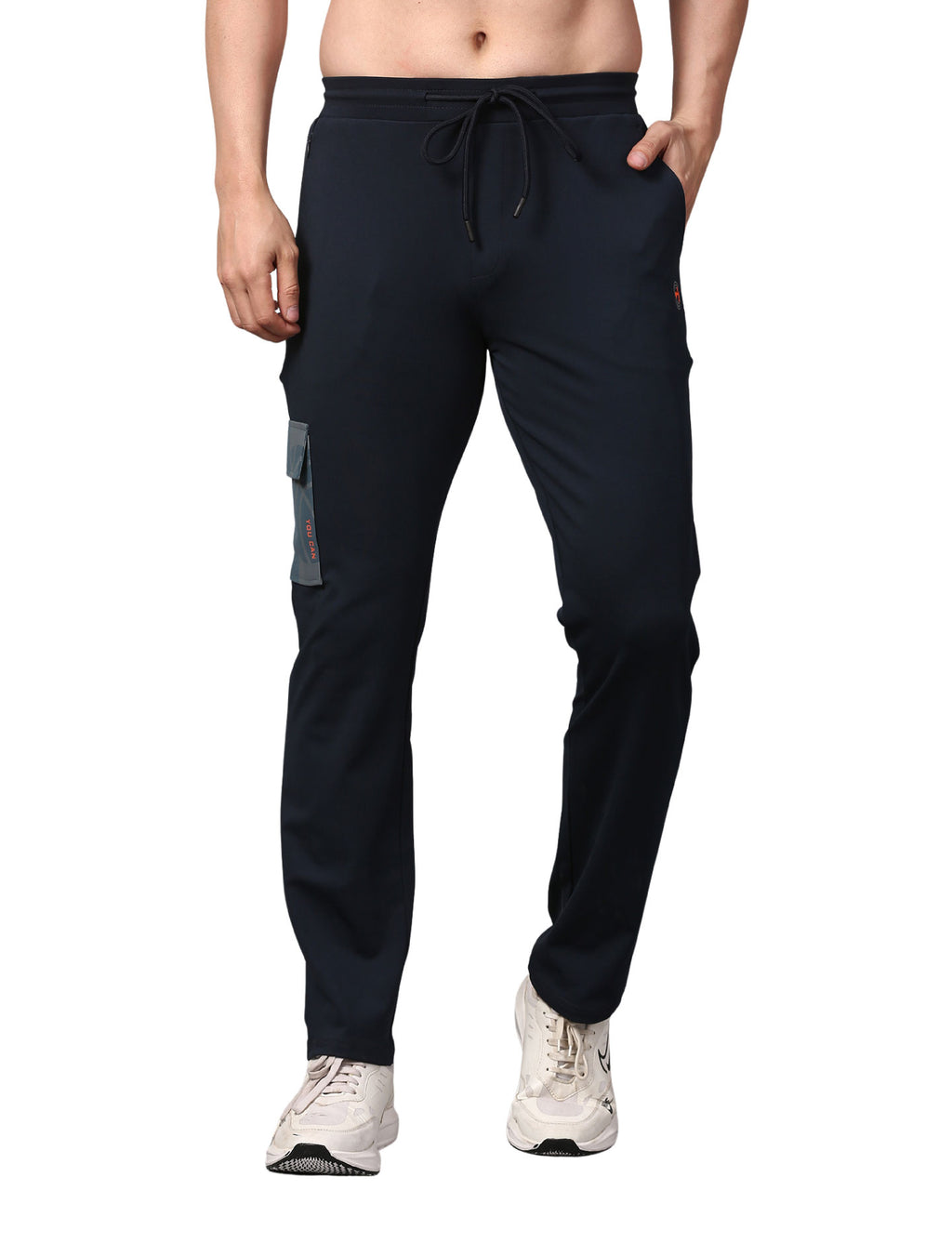 Men's Track Pants Slim Ragular Fit Joggers with One Side Flap Pockets Navy