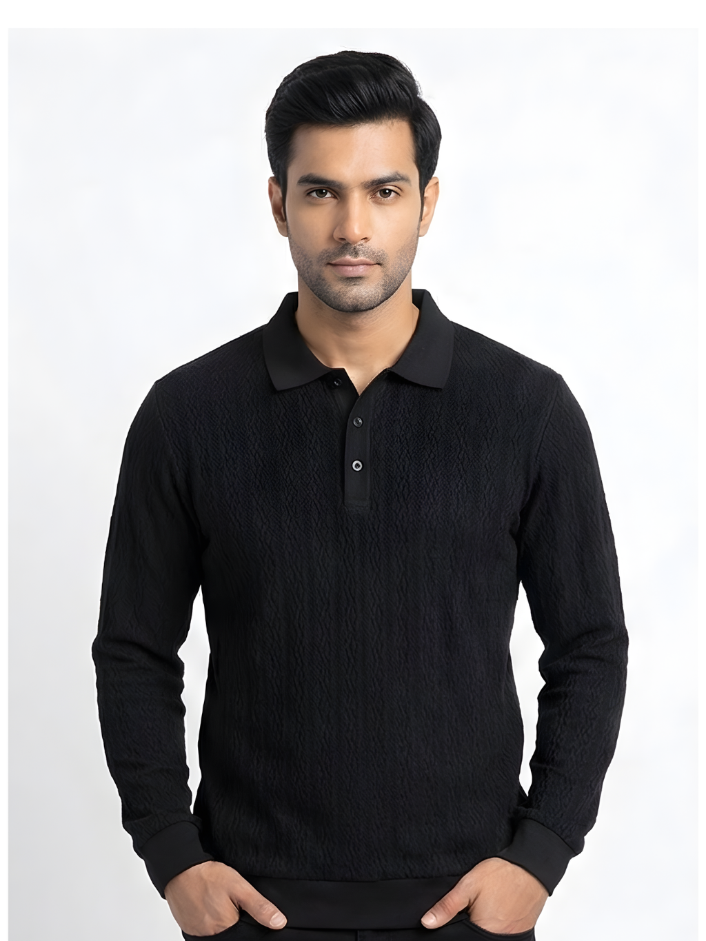 Textured Polo: Black