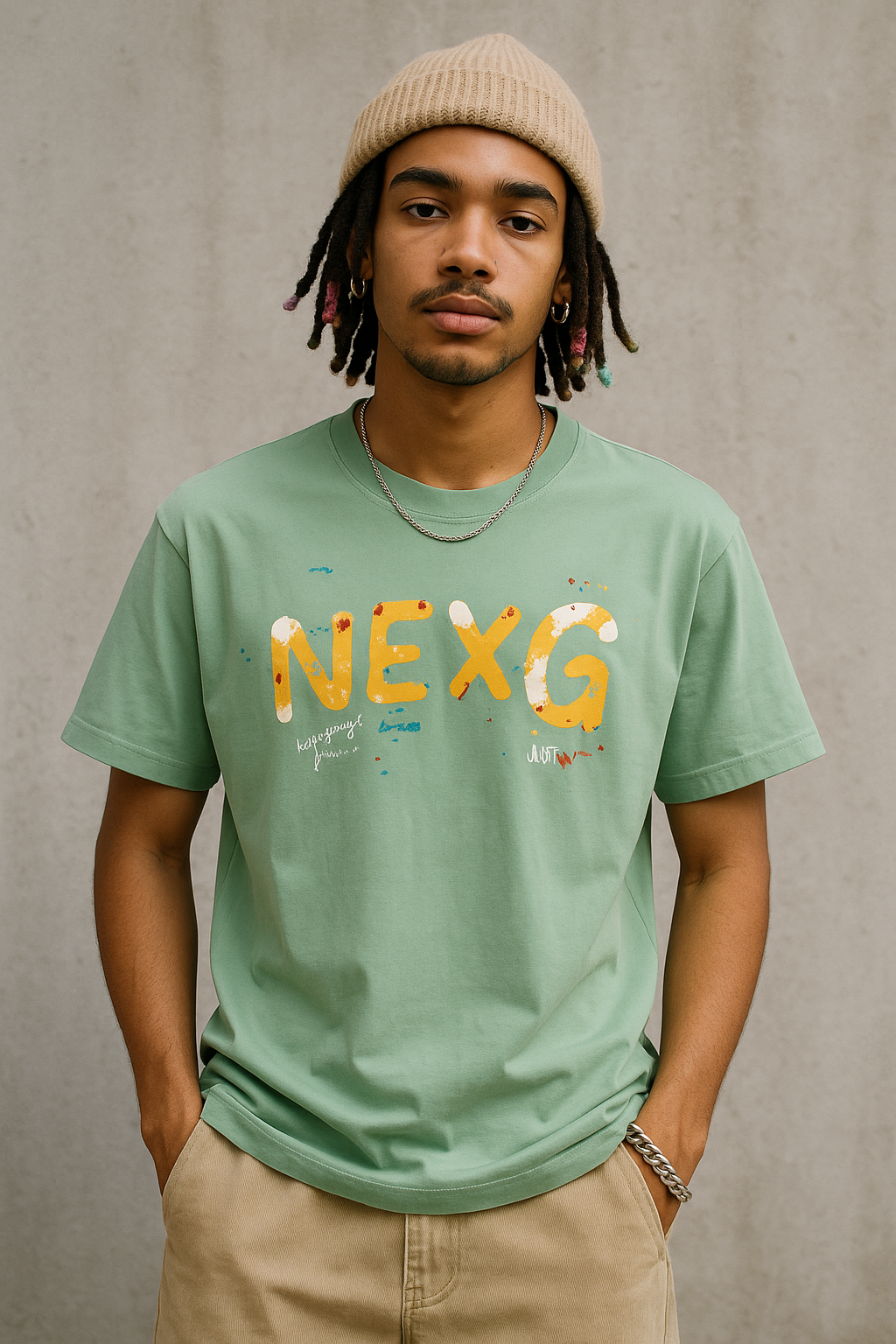 Sage Green Playful Oversized Graphic Tee - Unisex