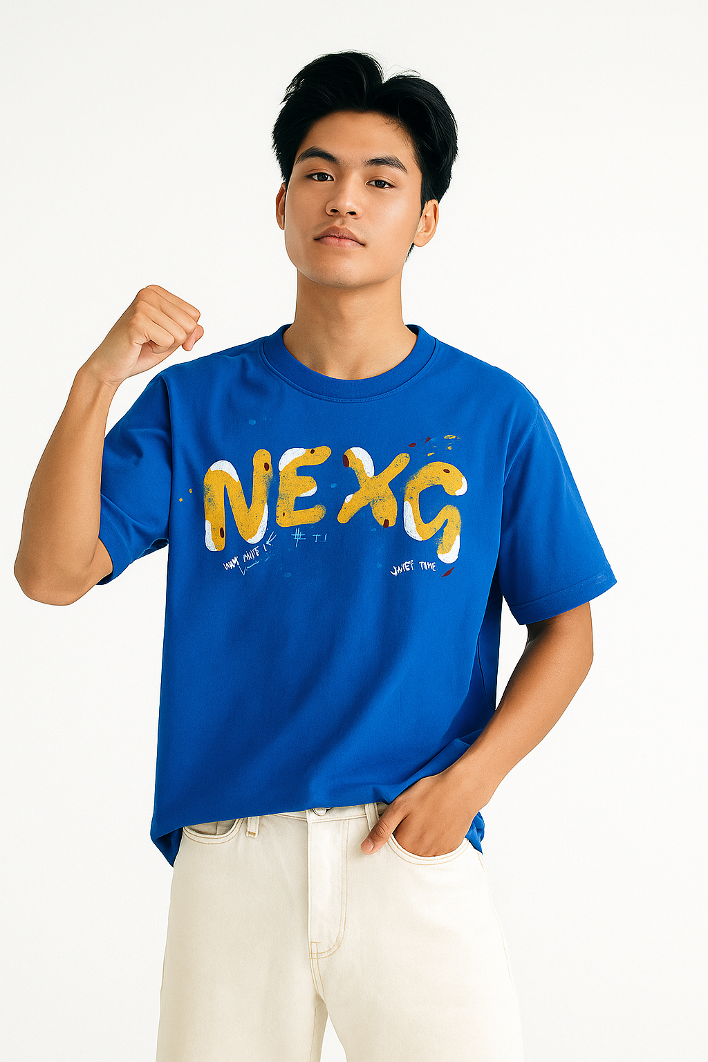 Deep Blue Playful Oversized Graphic Tee - Unisex