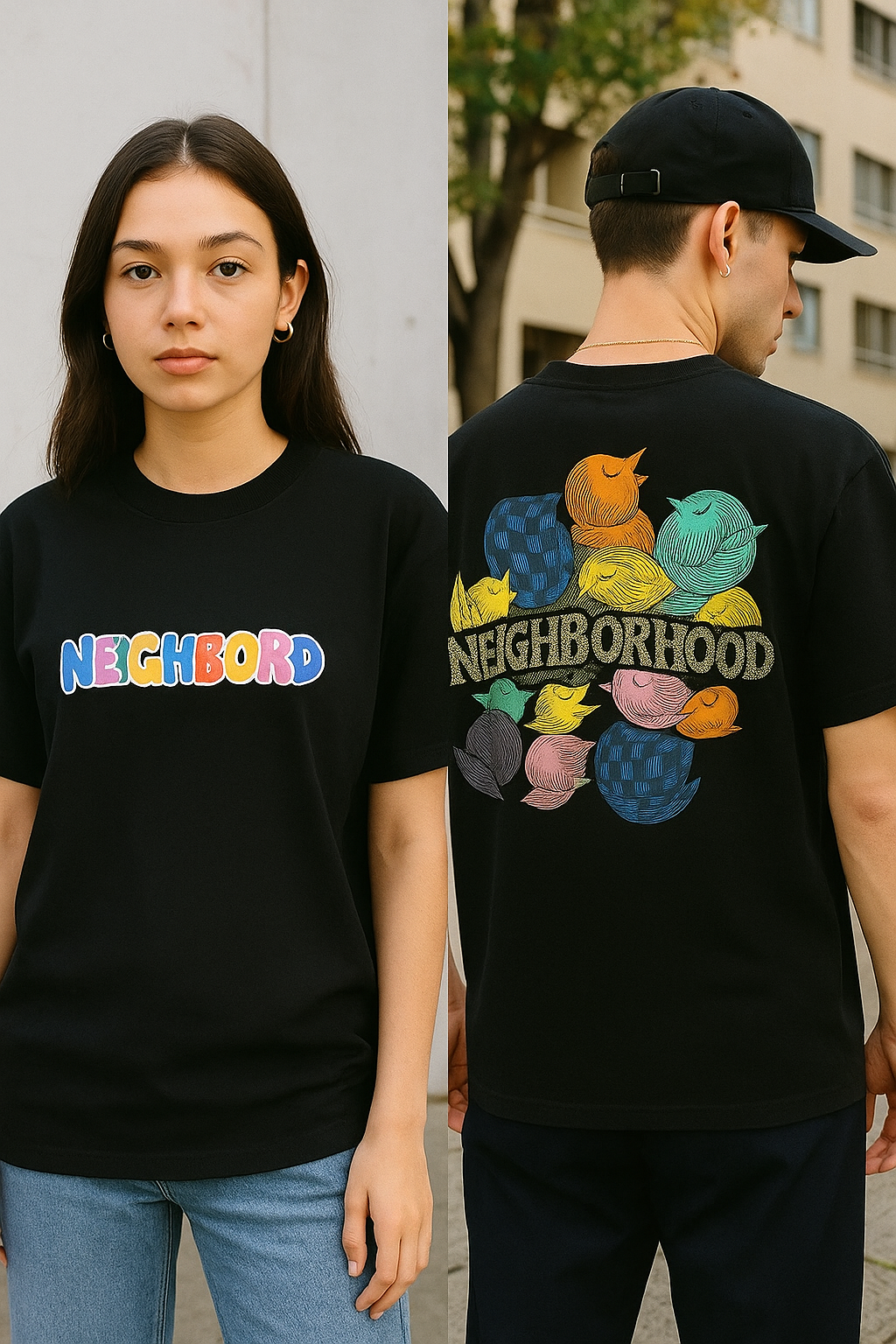 Black Colorful Oversized Graphic Tee - Unisex