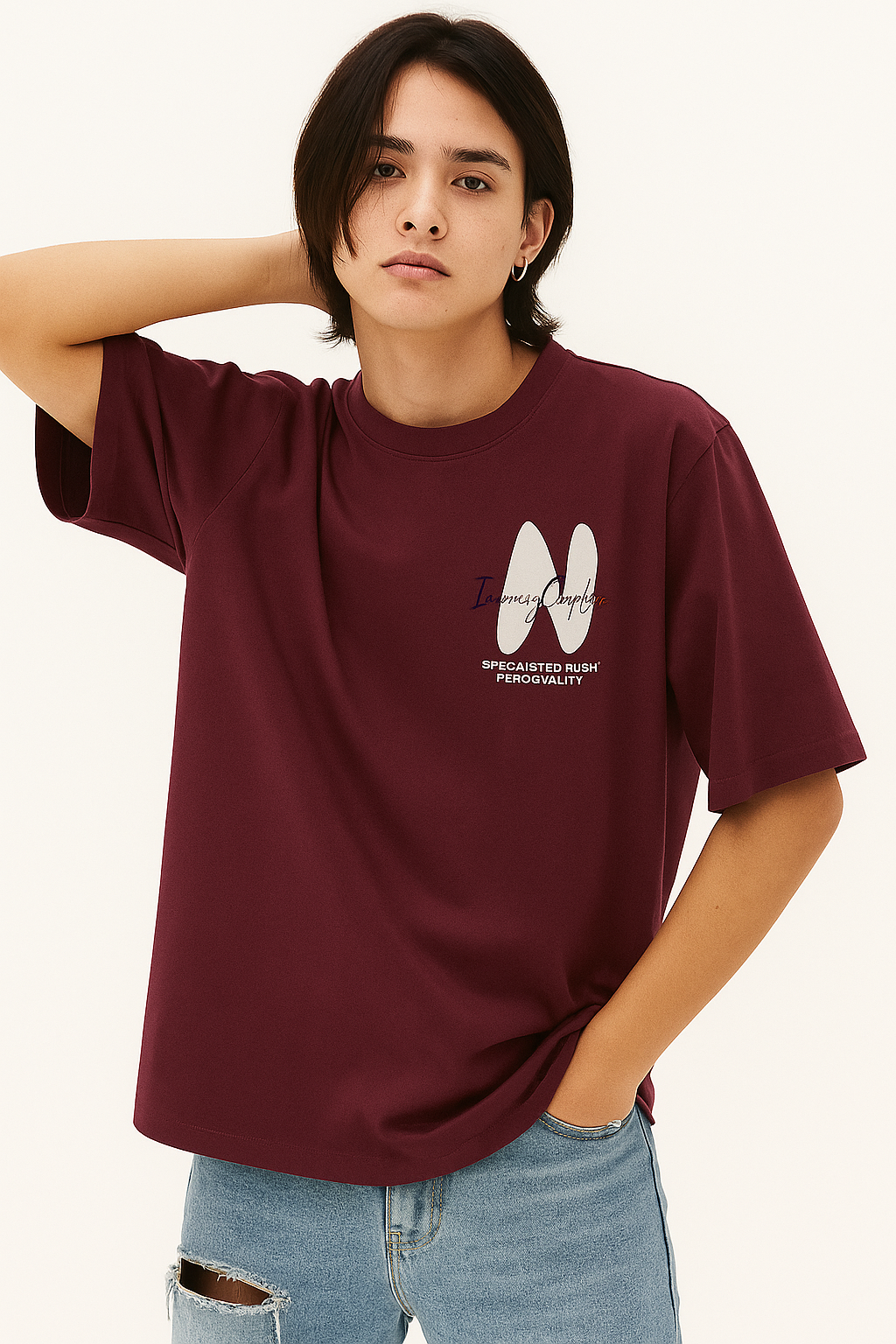 Minimalist Black Plum Oversized Graphic Tee - Unisex