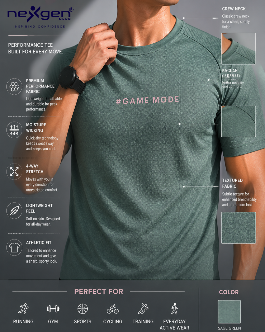 Men's Sports Cord Set – #Game Mode | Sage Green & Charcoal