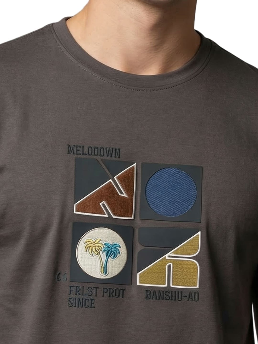 Dark grey half sleeves round neck printed T-shirt