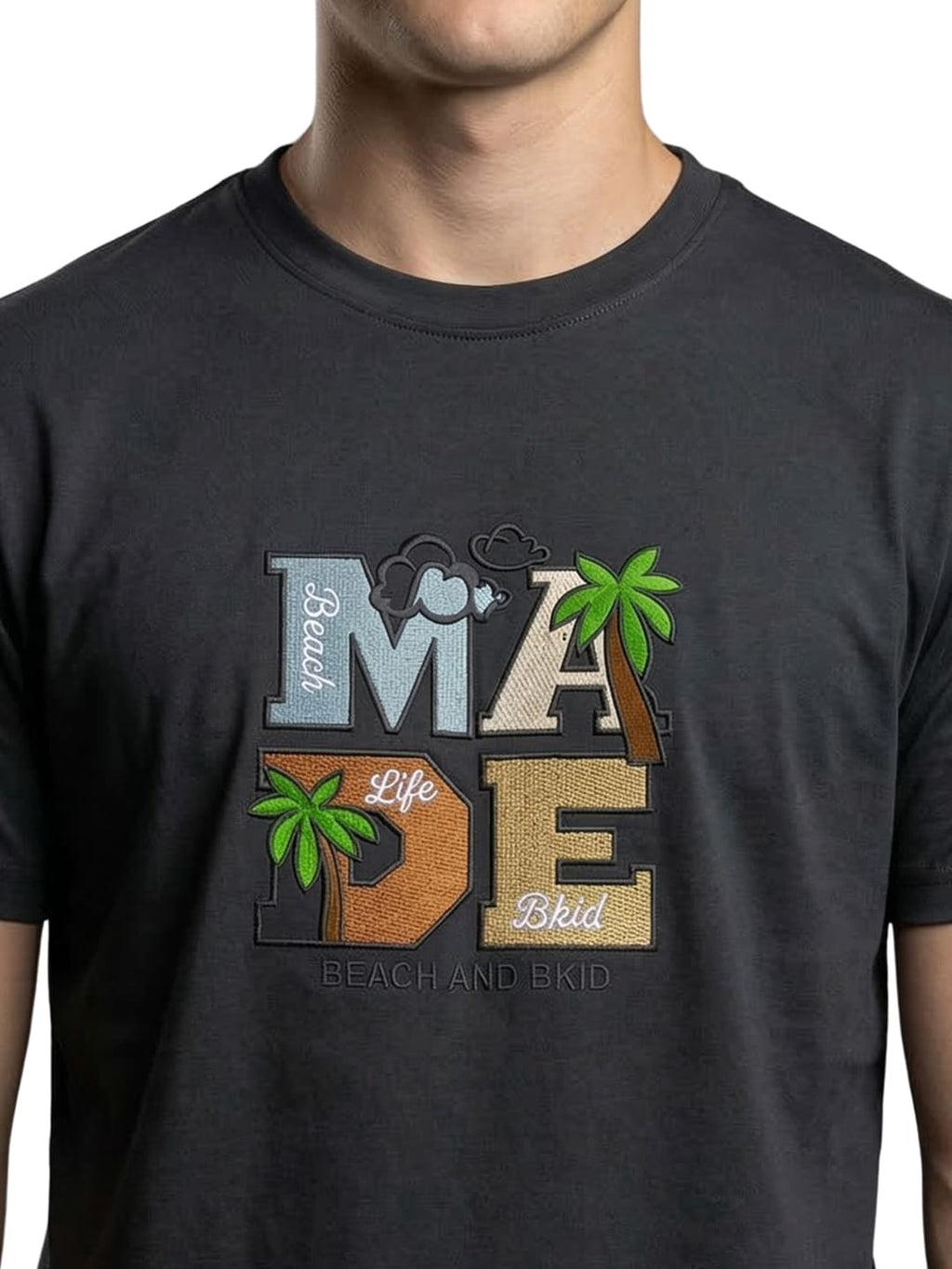 Black half sleeves printed casual wear T-shirt