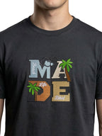 Black half sleeves printed casual wear T-shirt