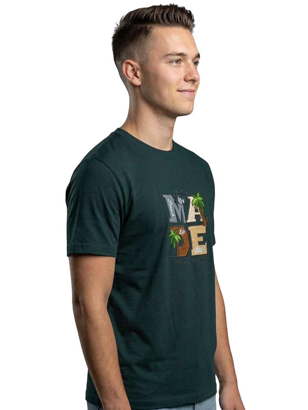 Dark green round neck half sleeves printed T-shirt