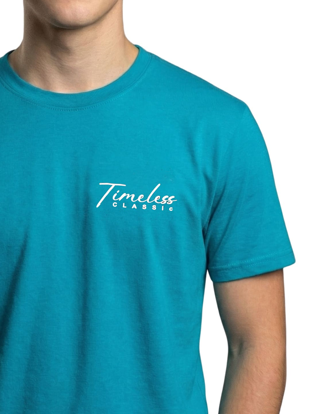Aqua blue round neck half sleeves printed T-shirt