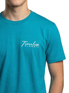 Aqua blue round neck half sleeves printed T-shirt