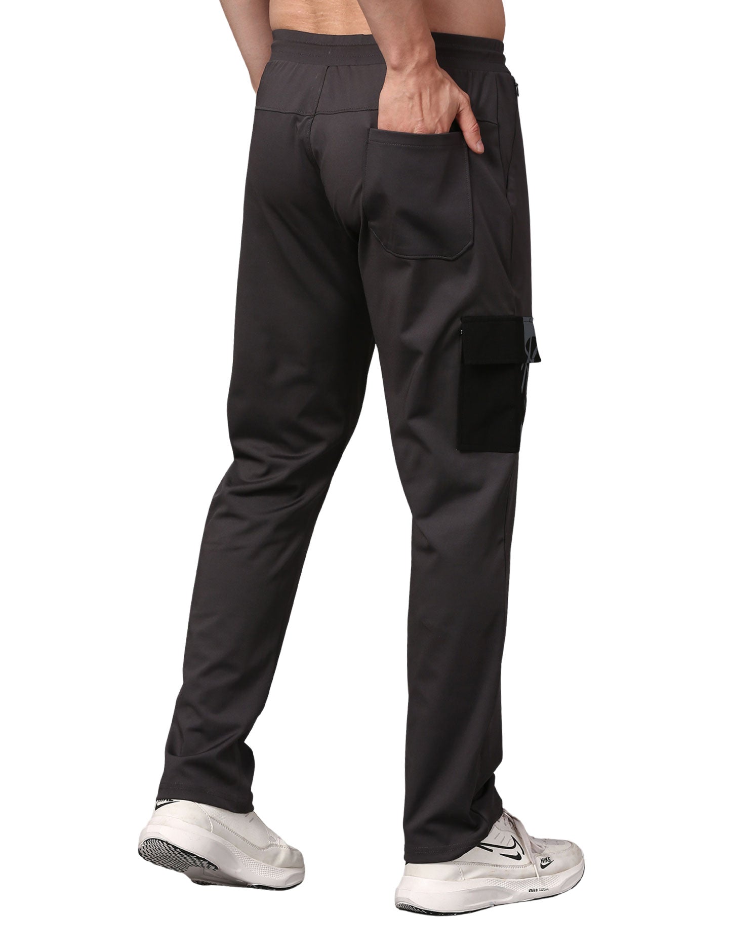 Men's Track Pants Slim Ragular Fit Joggers with One Side Flap Pockets Dark Grey