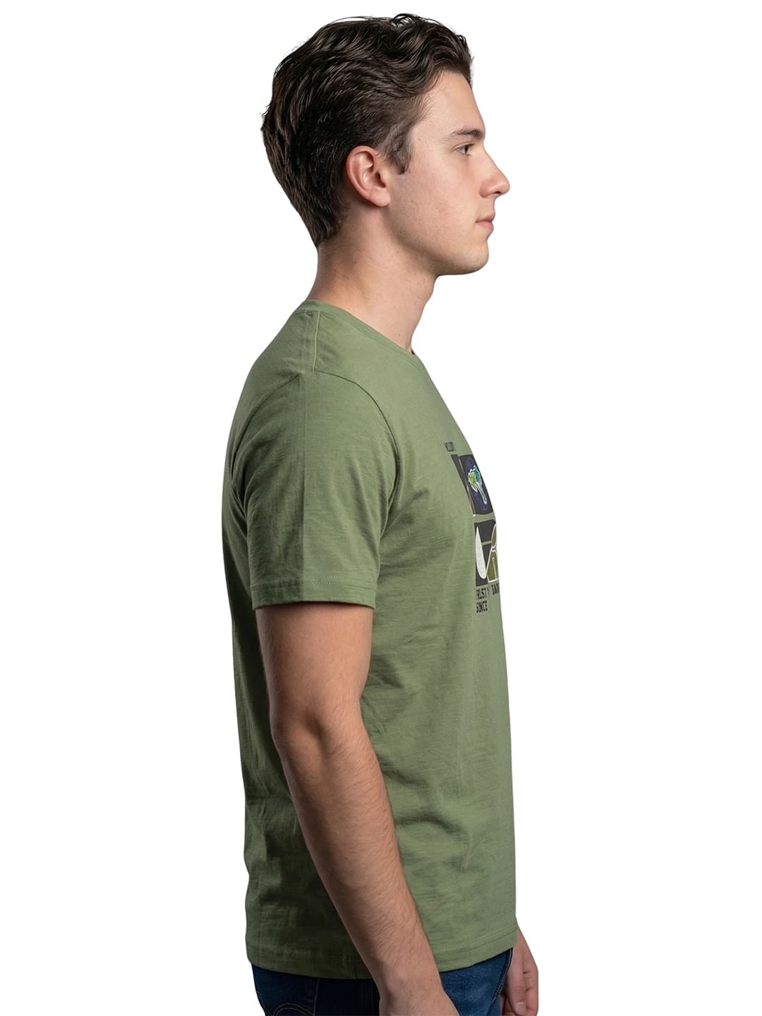 Light olive green round neck printed T-shirt