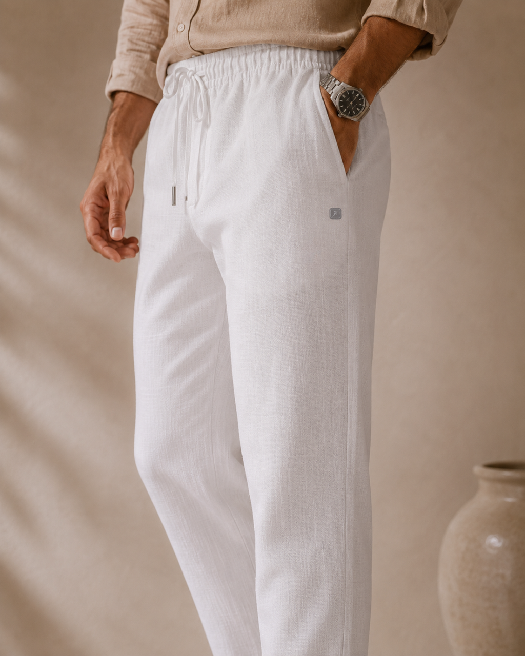 Linen Look Straight Fit Pants white
