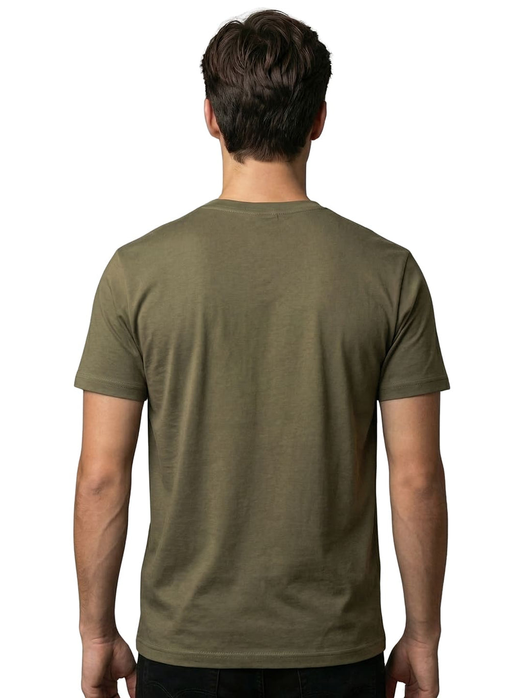Olive round neck printed T-shirt