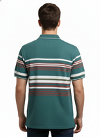 Men's Striped Polo Neck T-Shirt with Different Print SAGE GREEN
