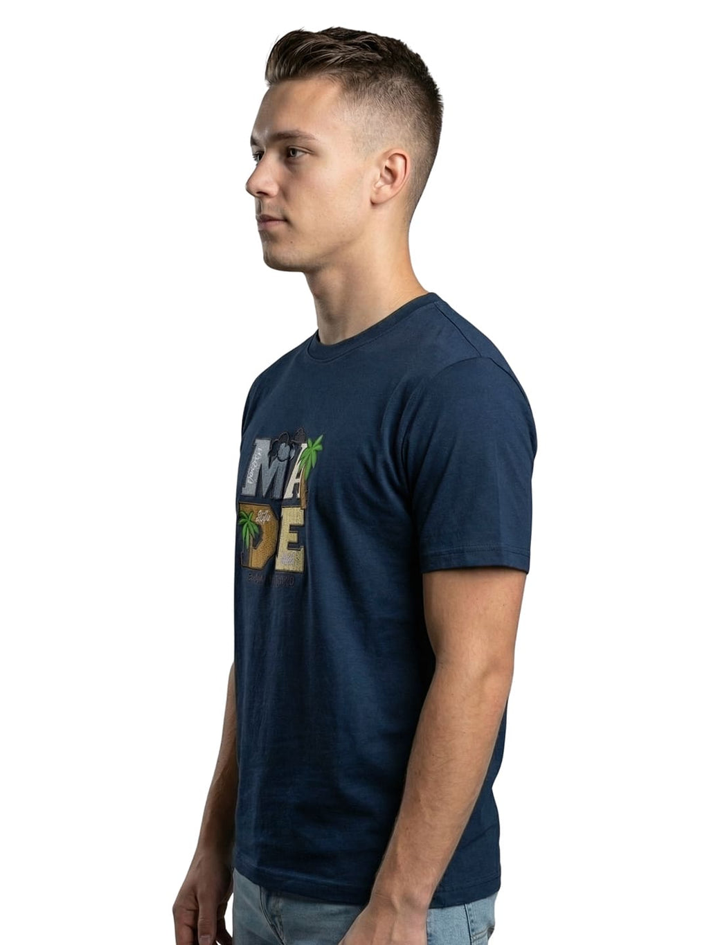 Navy round neck half sleeves printed T-shirt