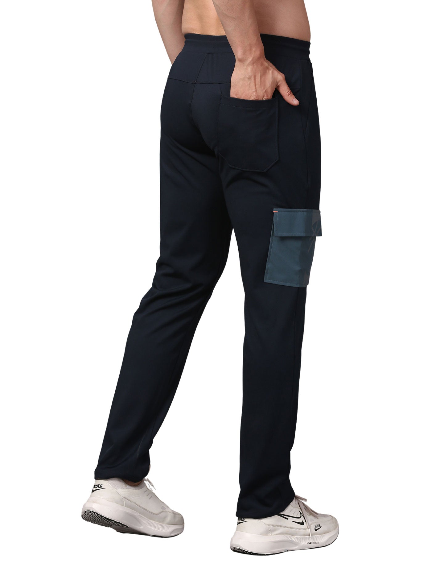 Men's Track Pants Slim Ragular Fit Joggers with One Side Flap Pockets Navy