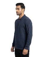 Texture Quater Zip Polo : Heritage Blue