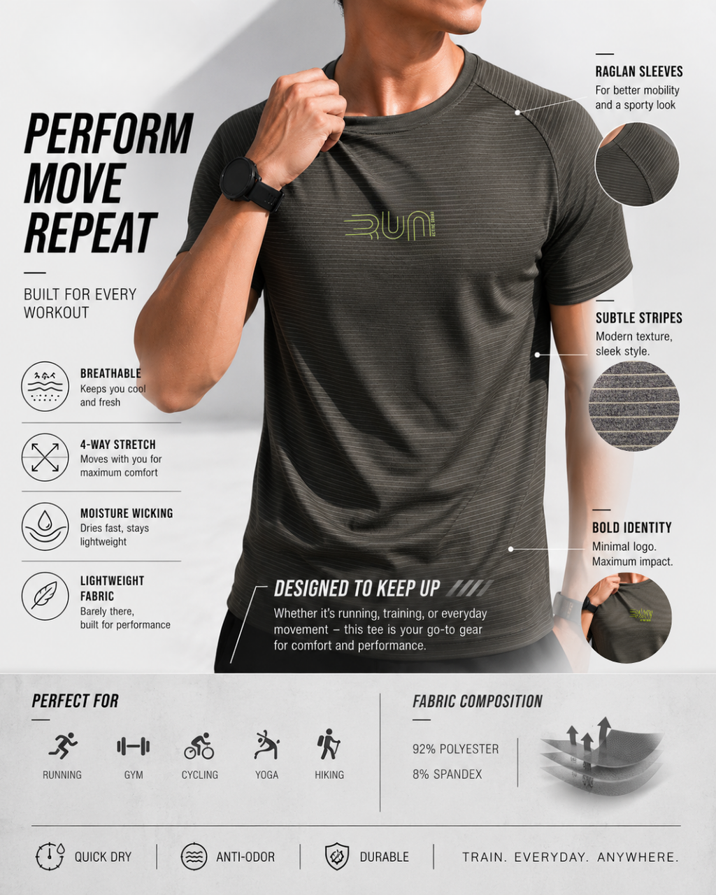 Men's Sports Co-ord Set – RUN Active Squad | Olive Green & Khaki