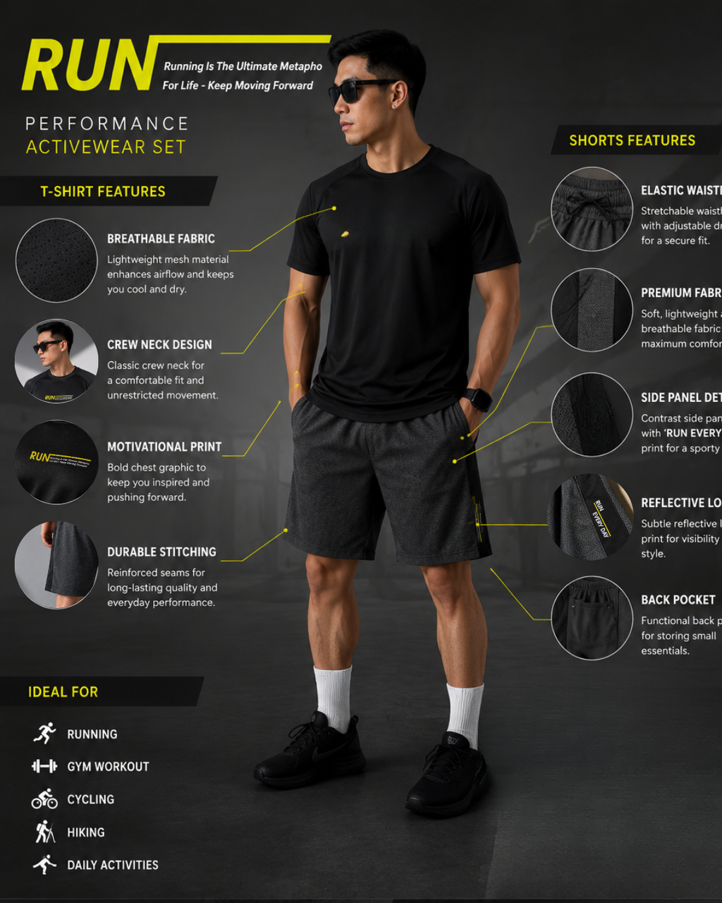 Men's Sports Co-ord Set – RUN Performance | Black & Charcoal