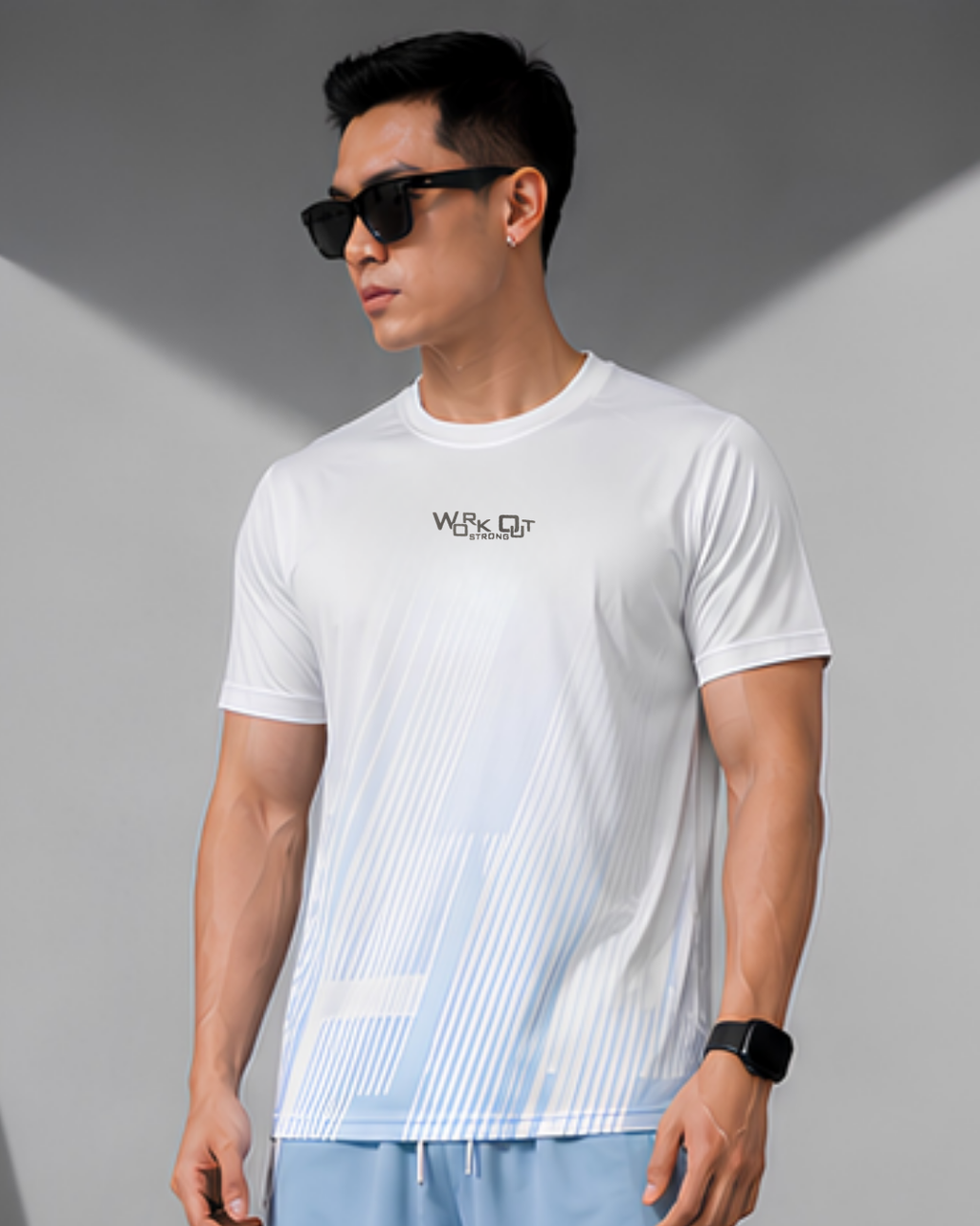 Men's Sports Co-ord Set – WorkOut Strong | White & Sky Blue