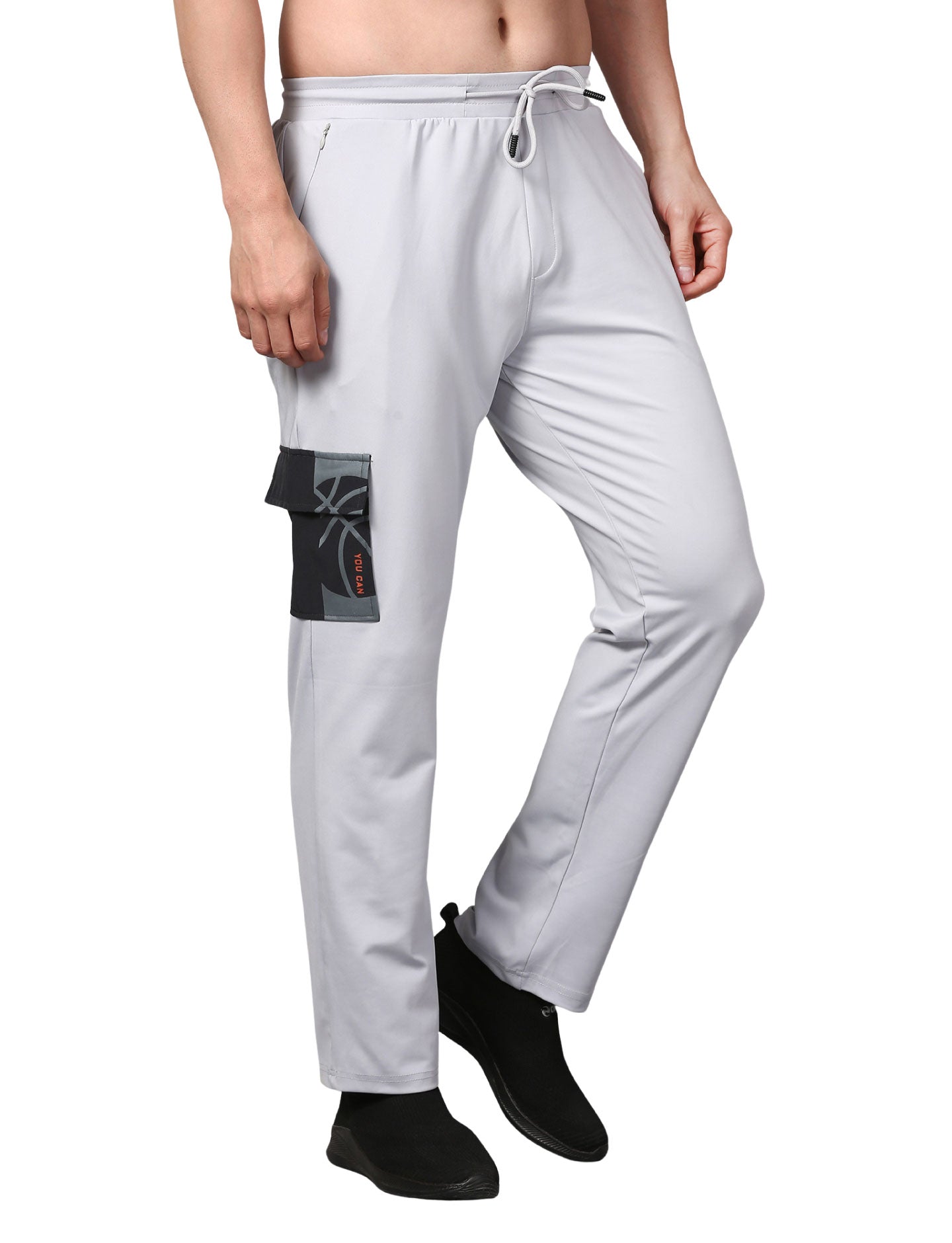 Men's Track Pants Slim Ragular Fit Joggers with One Side Flap Pockets Light Grey