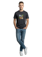 Black half sleeves printed casual wear T-shirt