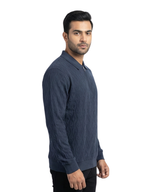 Texture Quater Zip Polo : Heritage Blue