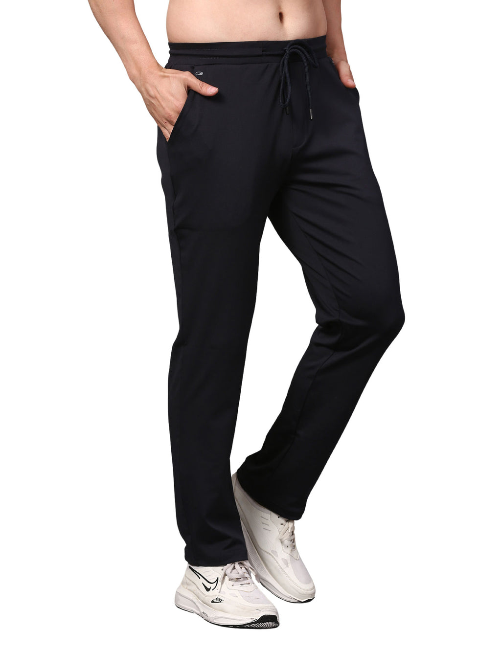 Men's Track Pants Slim Fit Joggers for Gen Z with Zipper Pocket Drawsting Navy