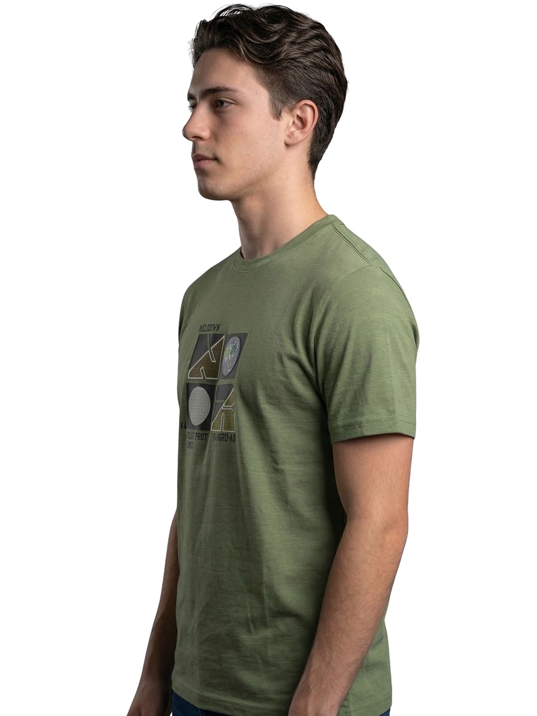 Light olive green round neck printed T-shirt
