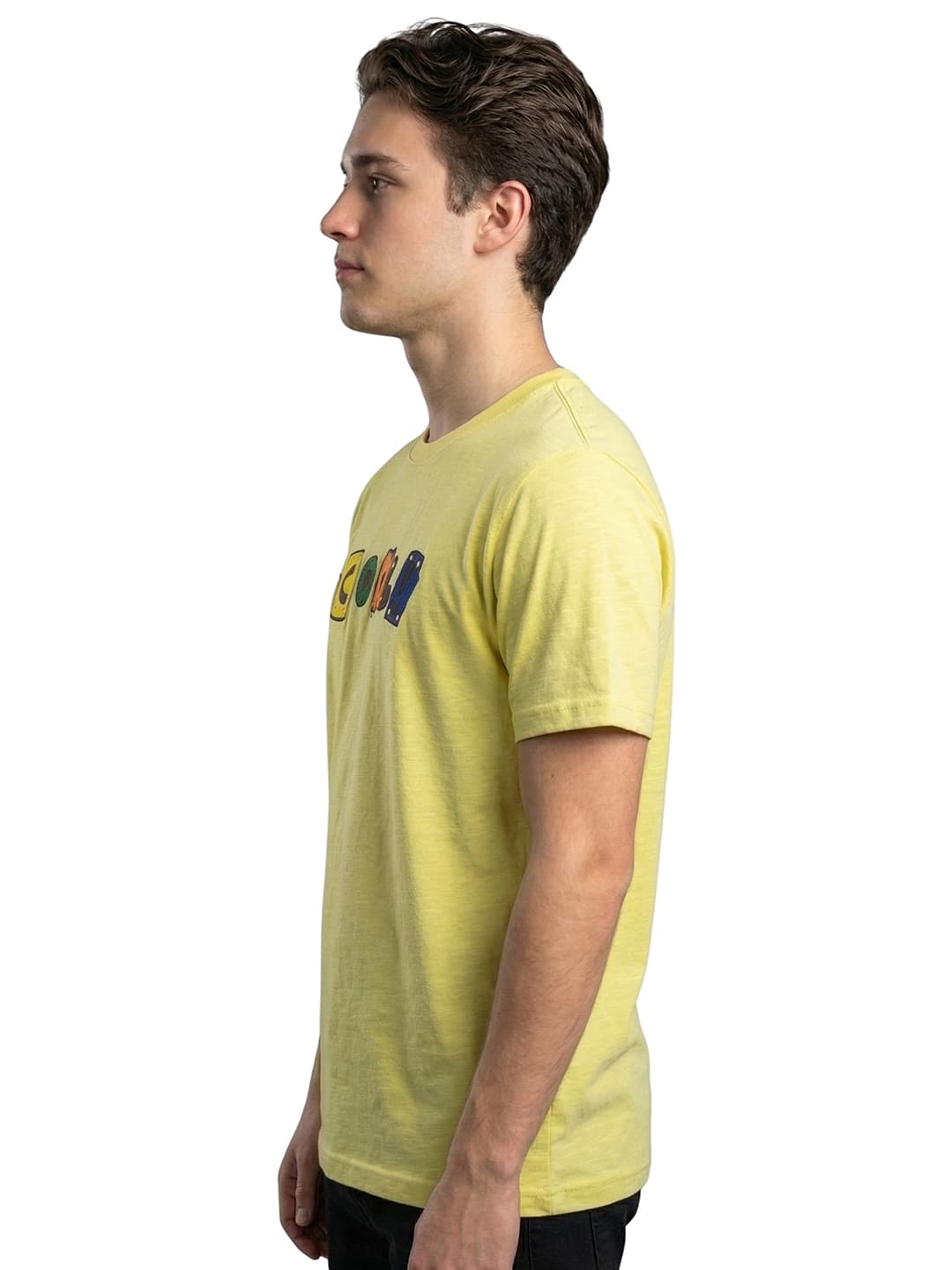 Lemon yellow half sleeves round neck printed T-shirt