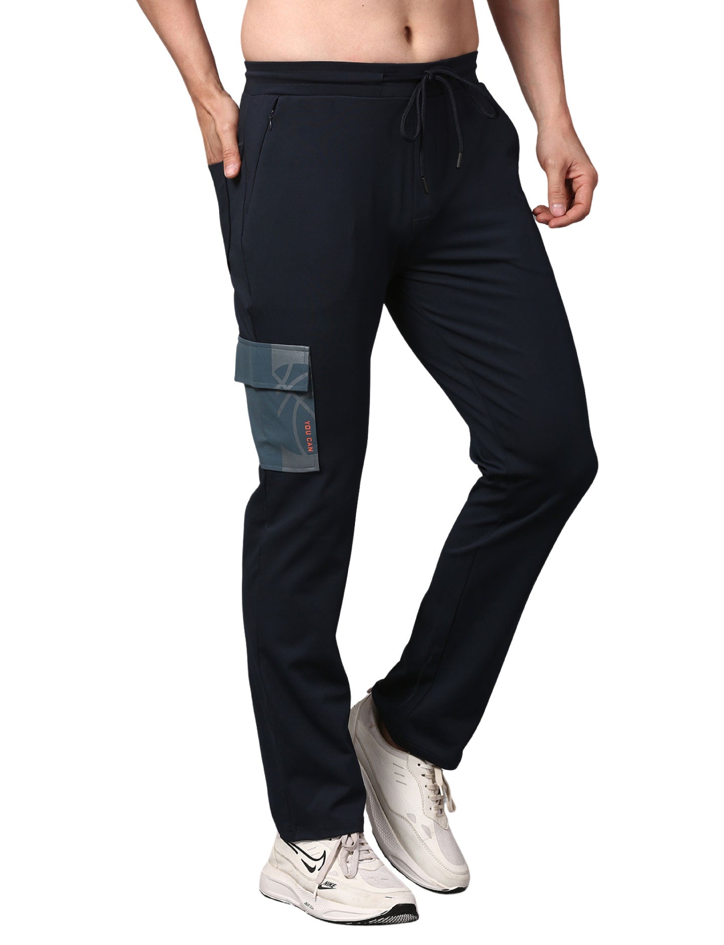 Men's Track Pants Slim Ragular Fit Joggers with One Side Flap Pockets Navy