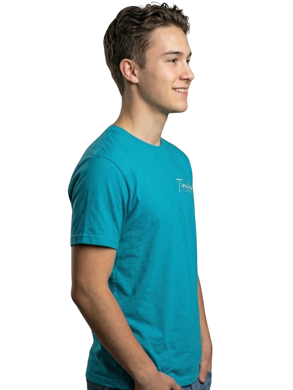 Aqua blue round neck half sleeves printed T-shirt