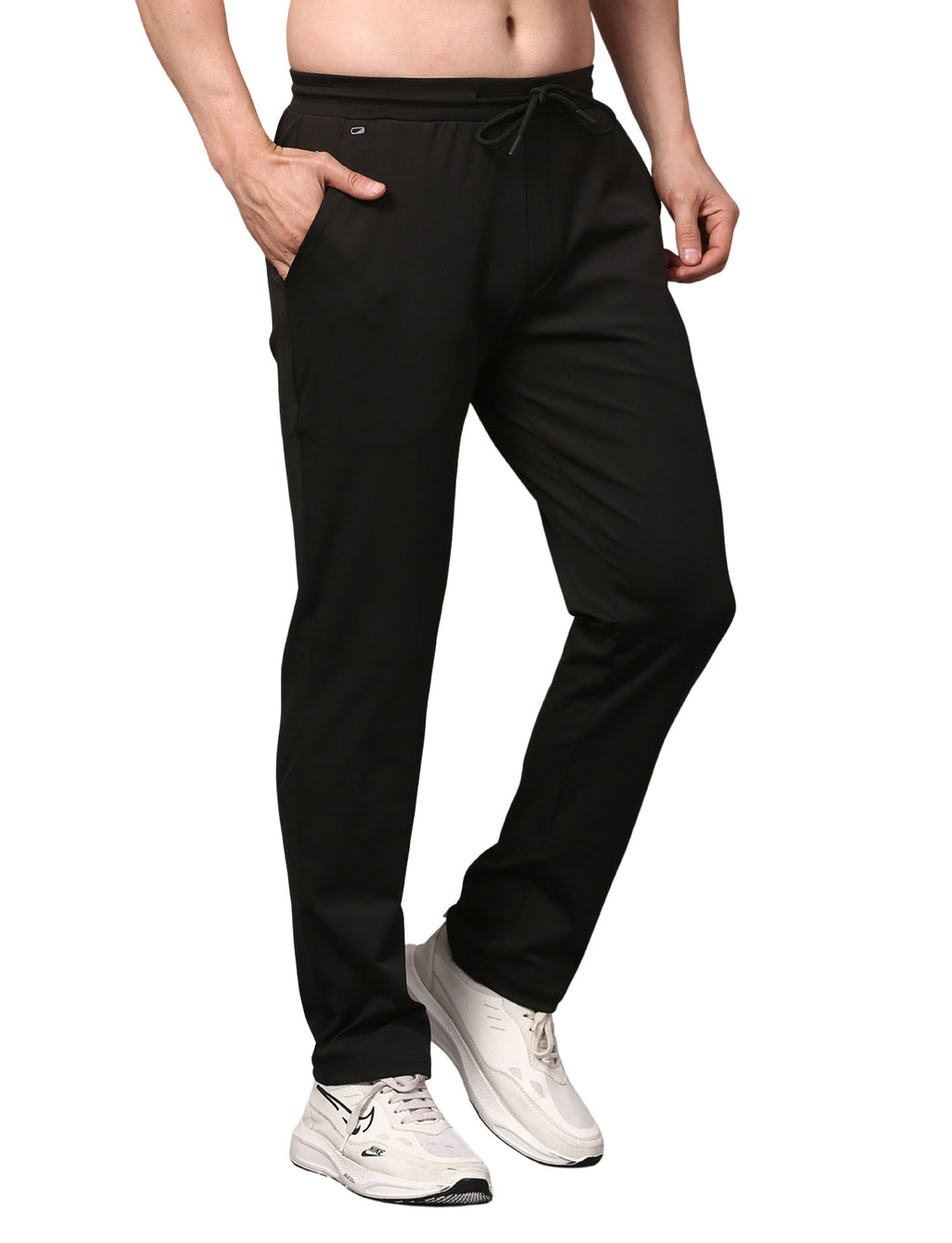 Men's Track Pants Slim Fit Joggers for Gen Z with Zipper Pocket Drawsting Black