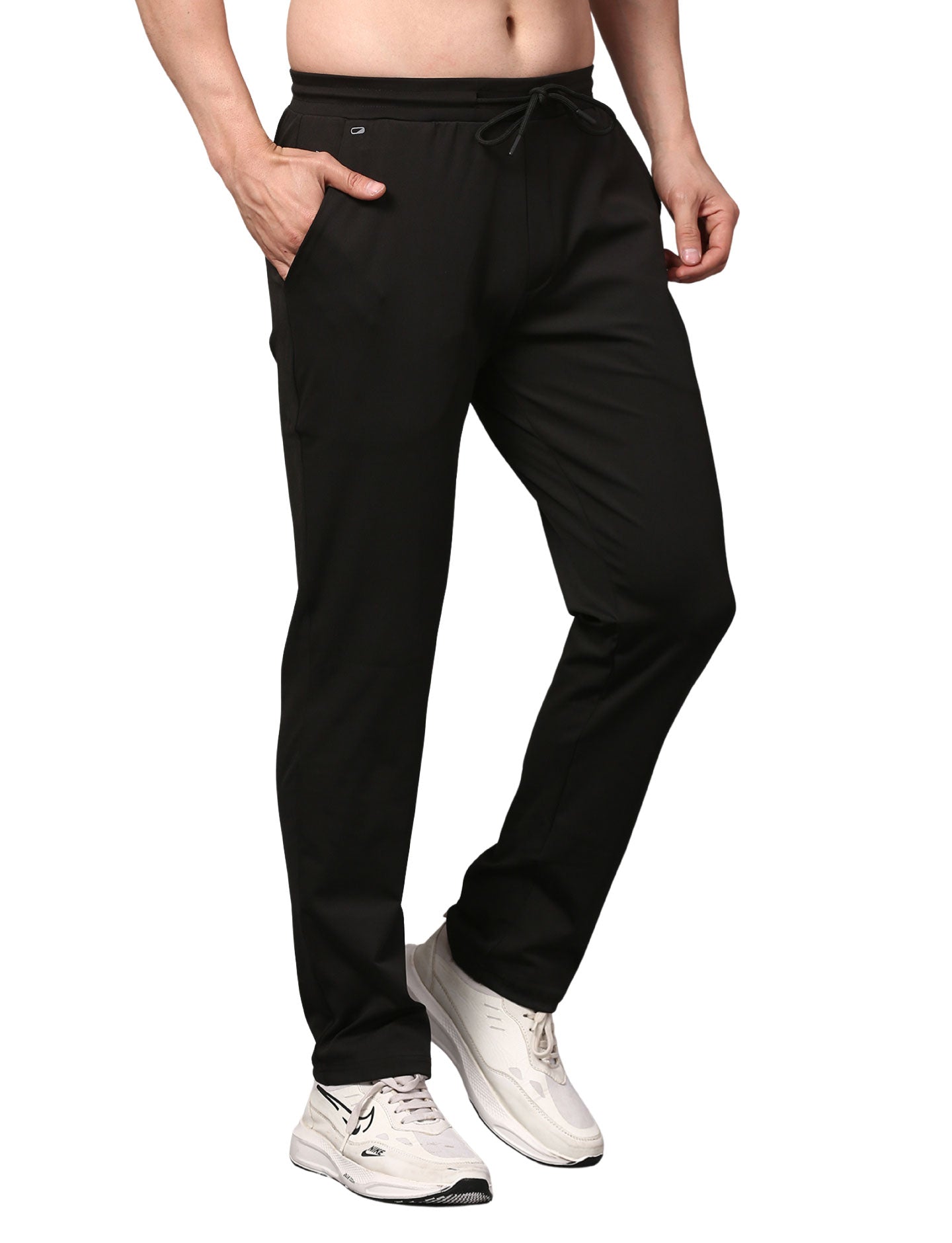 Men's Track Pants Slim Fit Joggers for Gen Z with Zipper Pocket Drawsting Black