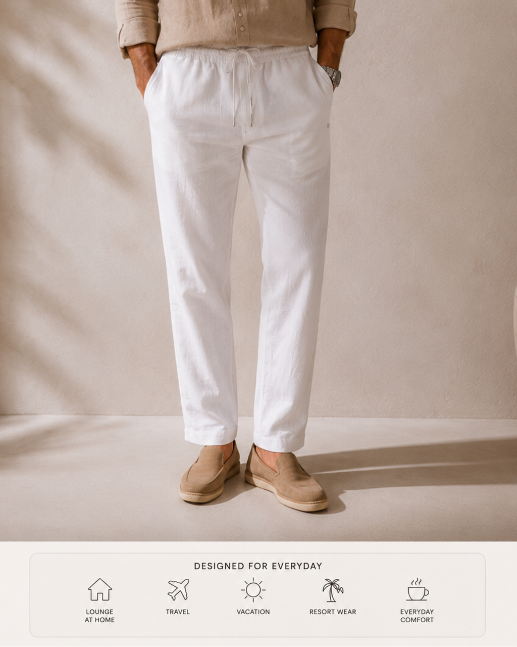 Linen Look Straight Fit Pants white