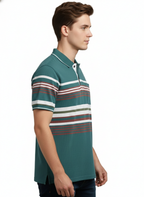 Men's Striped Polo Neck T-Shirt with Different Print SAGE GREEN